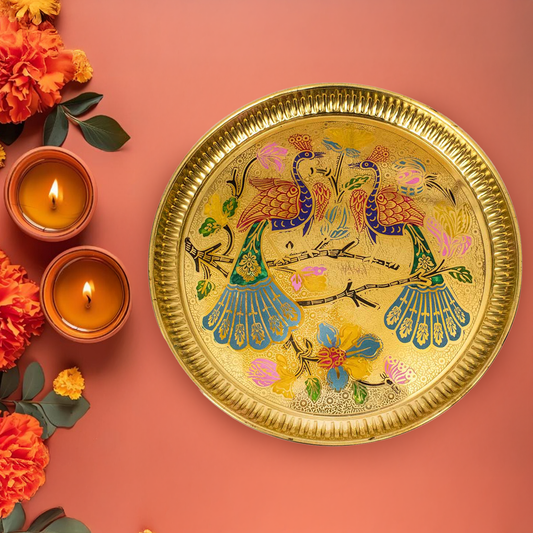 Brass Peacock Plate Size-10 (Pital Mor Design Thali / Mayur Plate)