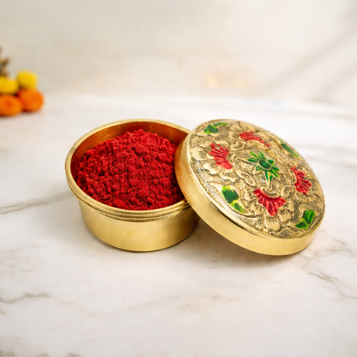 Brass kumkum Box-Flower box (1)