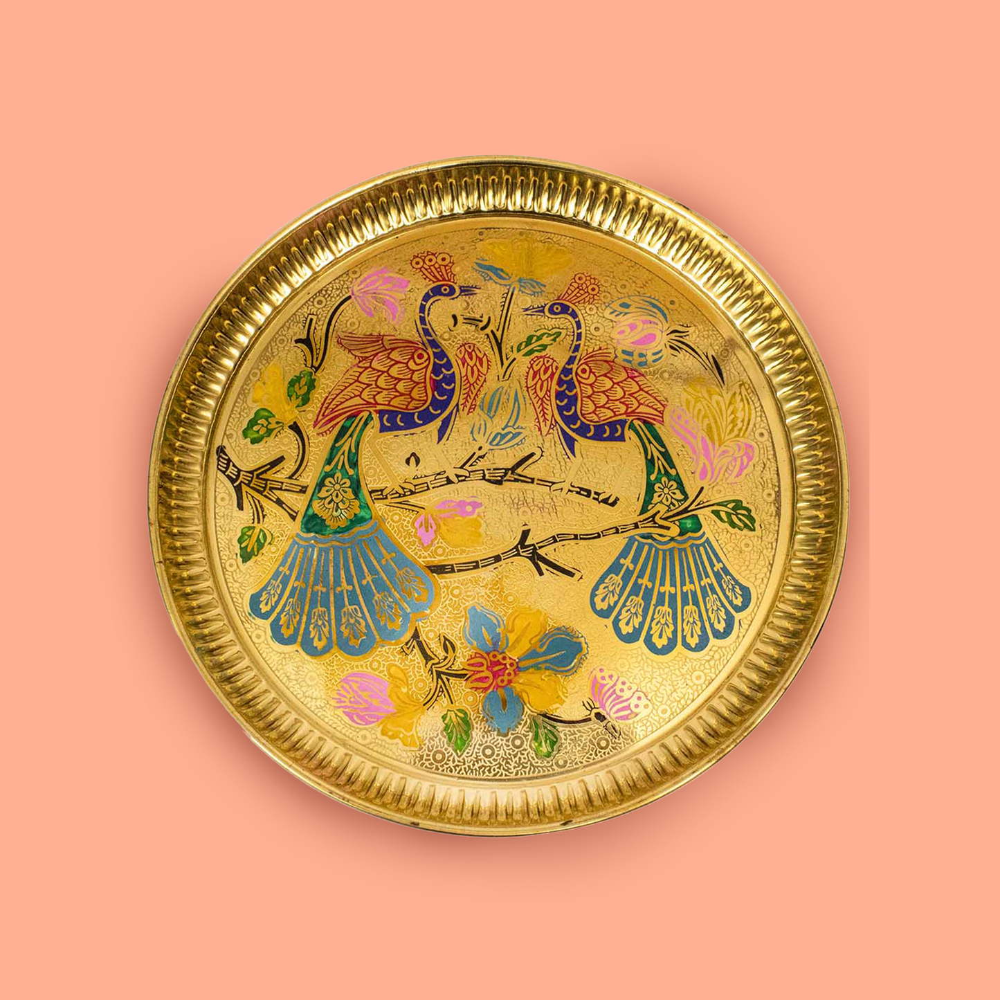 Brass Peacock Plate Size-10 (Pital Mor Design Thali / Mayur Plate)