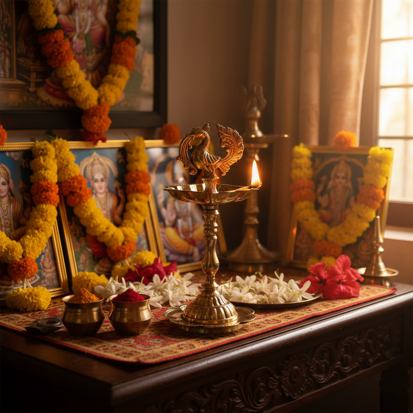 Traditional Peacock Diya Deepam Standing Kuthu Vilakku (pack of 1)