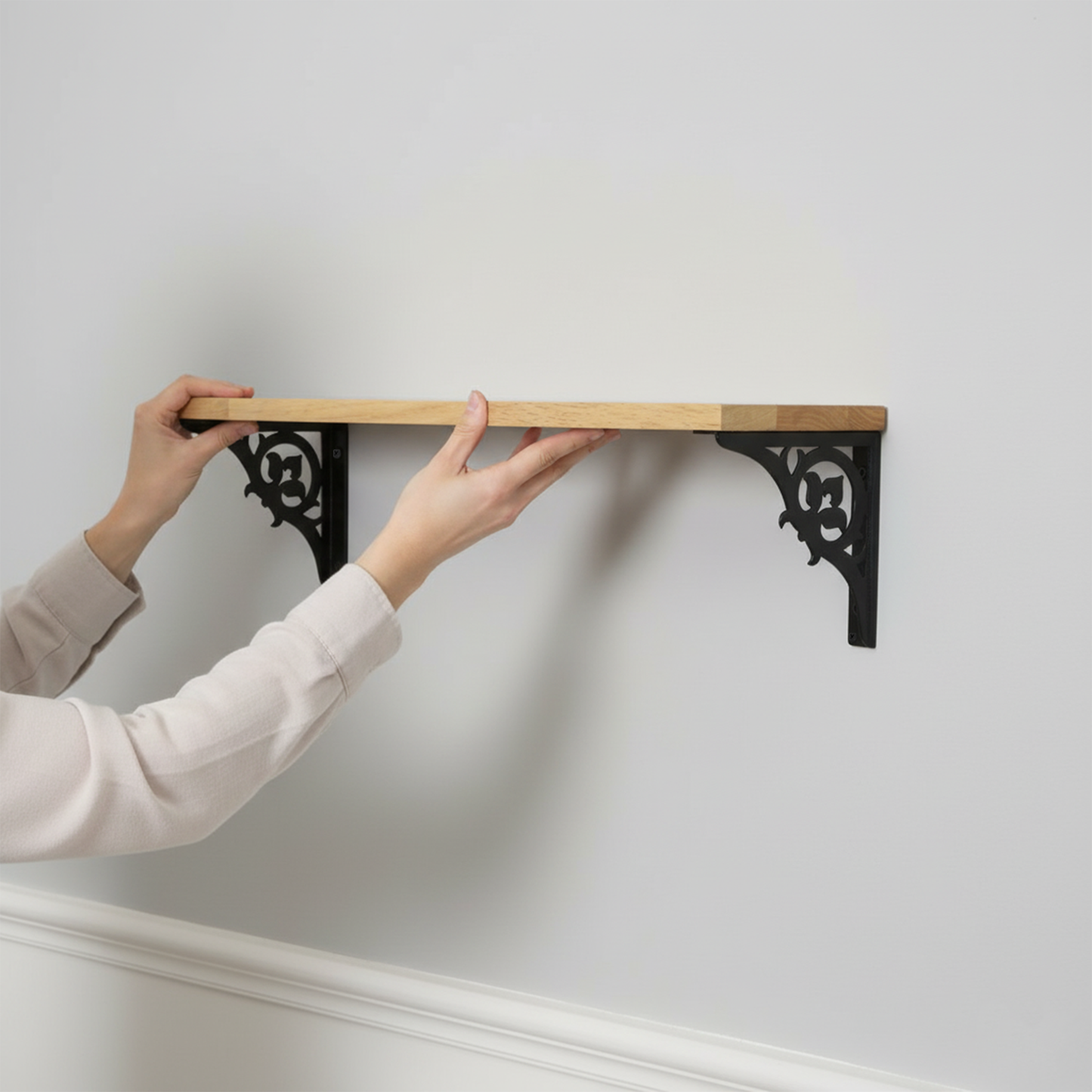 Wooden Pooja Shelf - Single Floral (Lakdi Puja Shelf Phool Design)