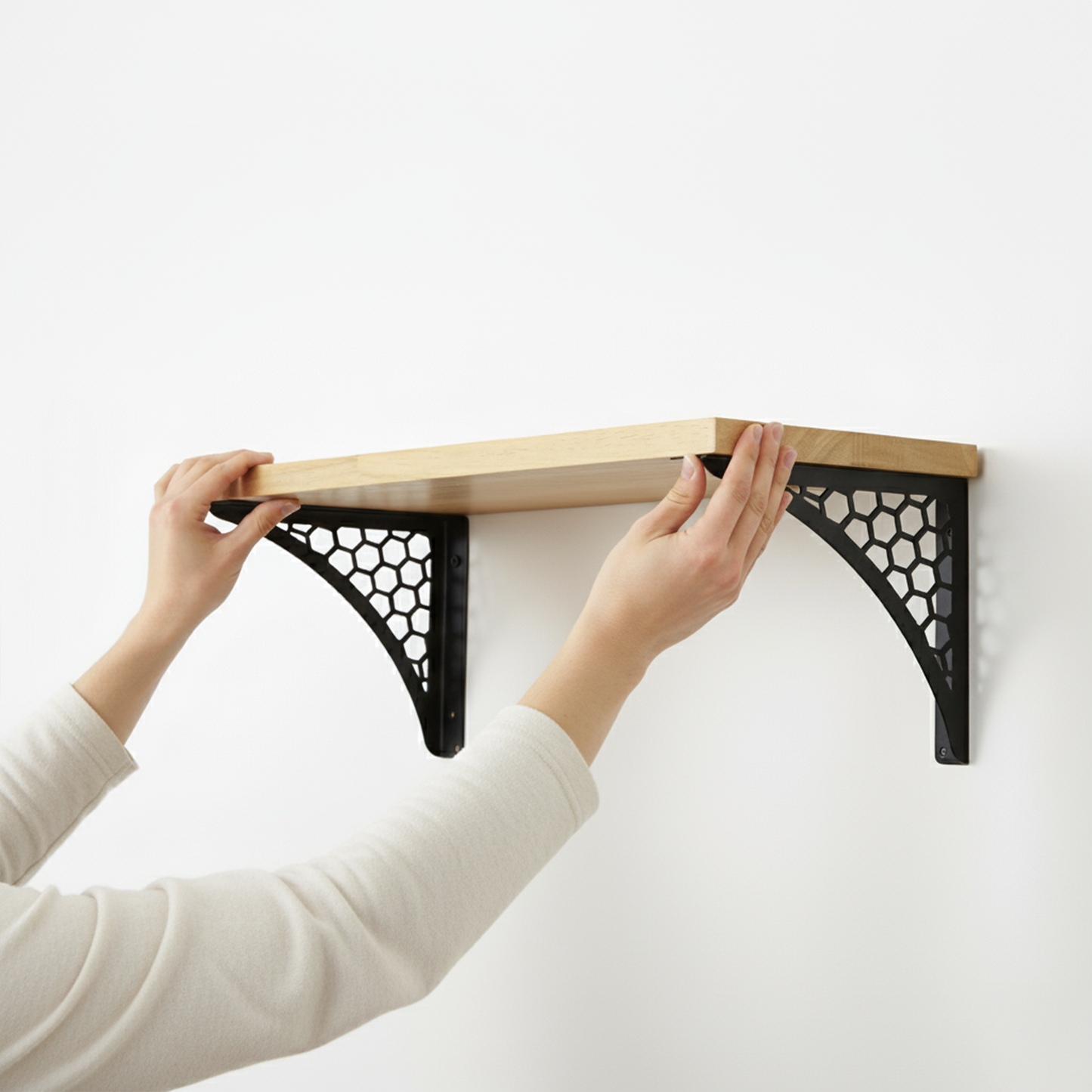 Wooden Pooja Shelf- Hexagon Black (Lakdi Puja Shelf Kala)