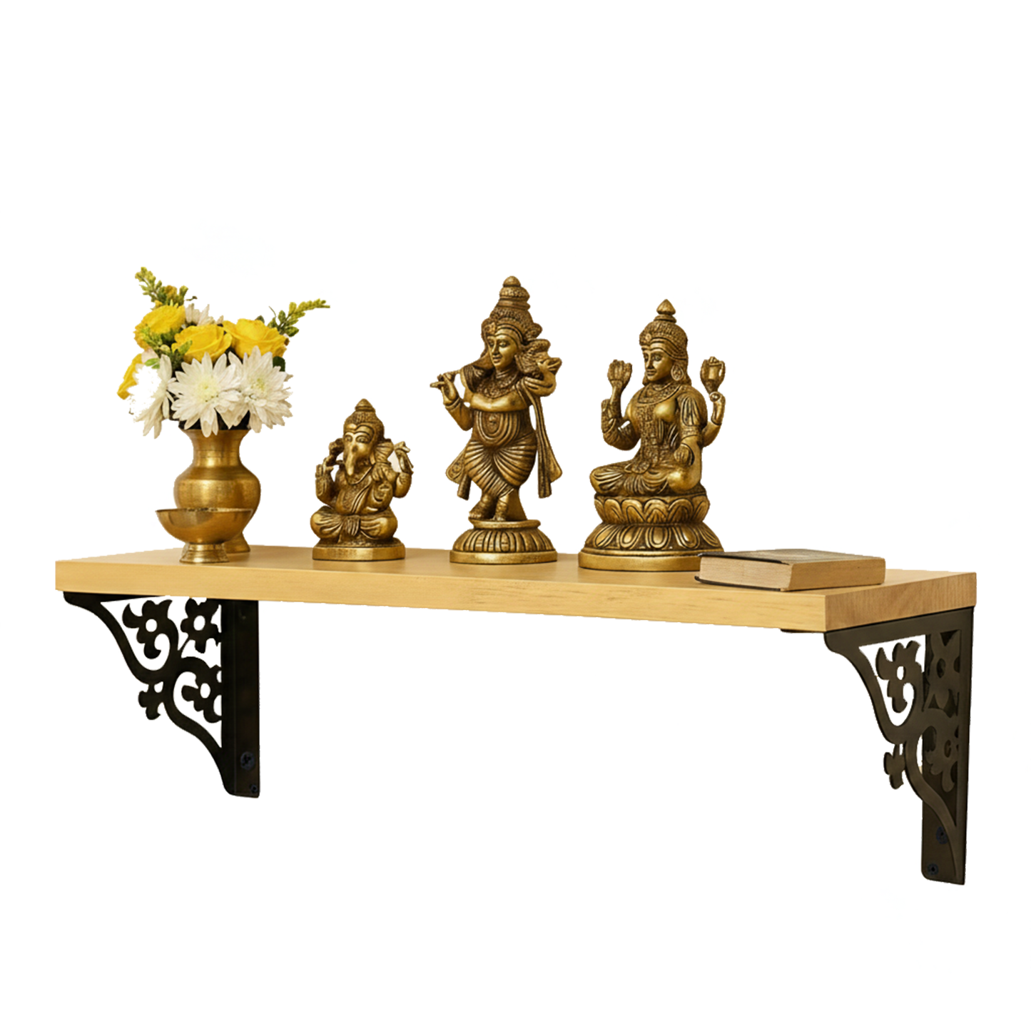 Wooden Pooja Shelf - Triple Floral (Lakdi Puja Shelf Teen Phool)
