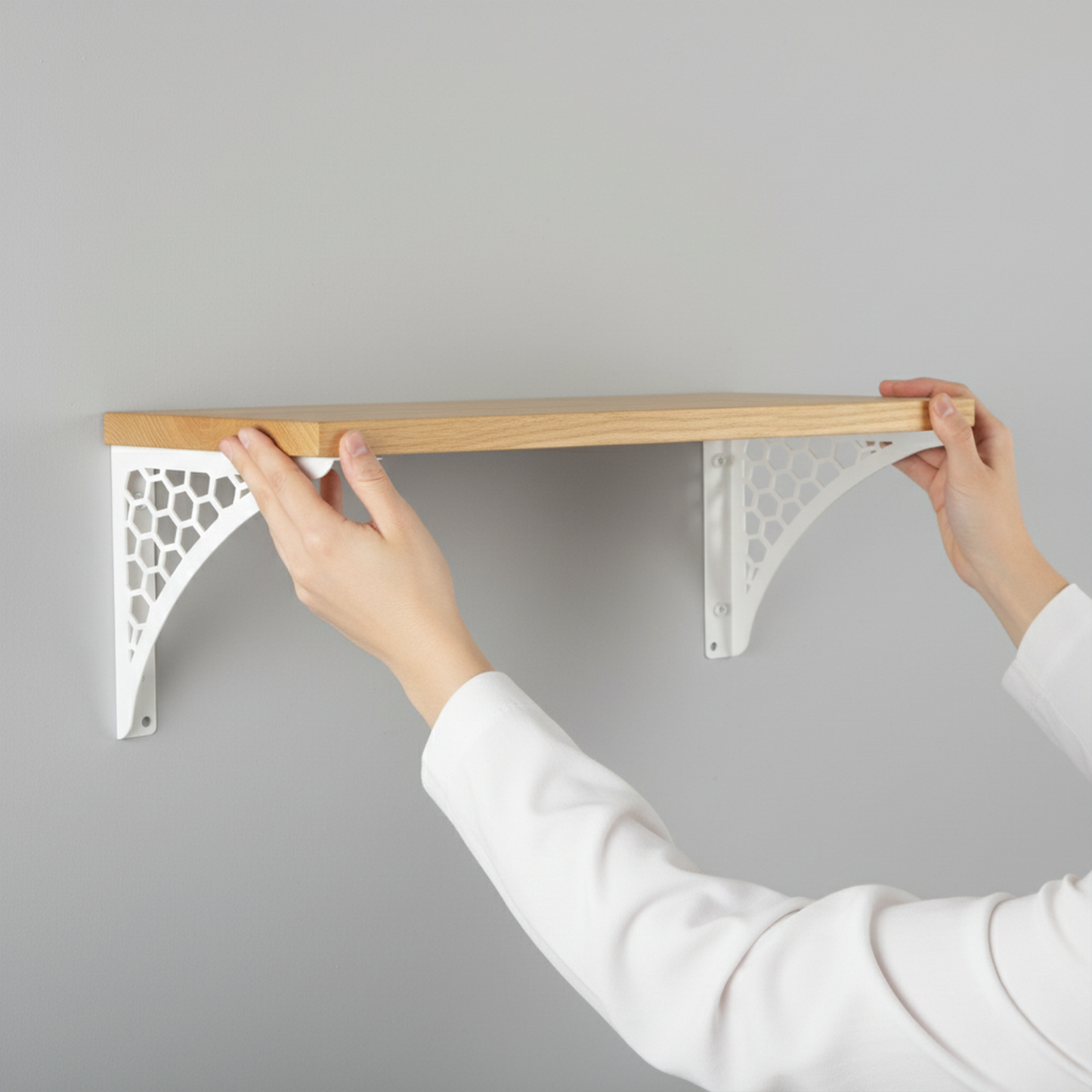 Wooden Pooja Shelf-Hexagon White (Lakdi Puja Shelf Safed)