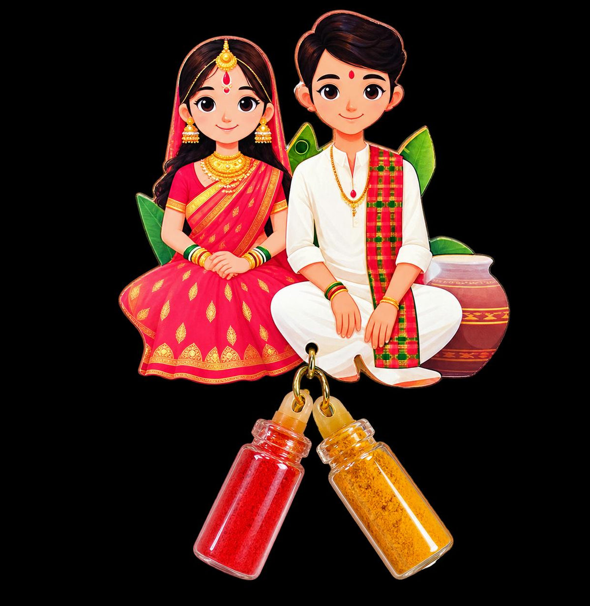 Mini Bottle Haldi Kumkum - Traditional Indian Couple