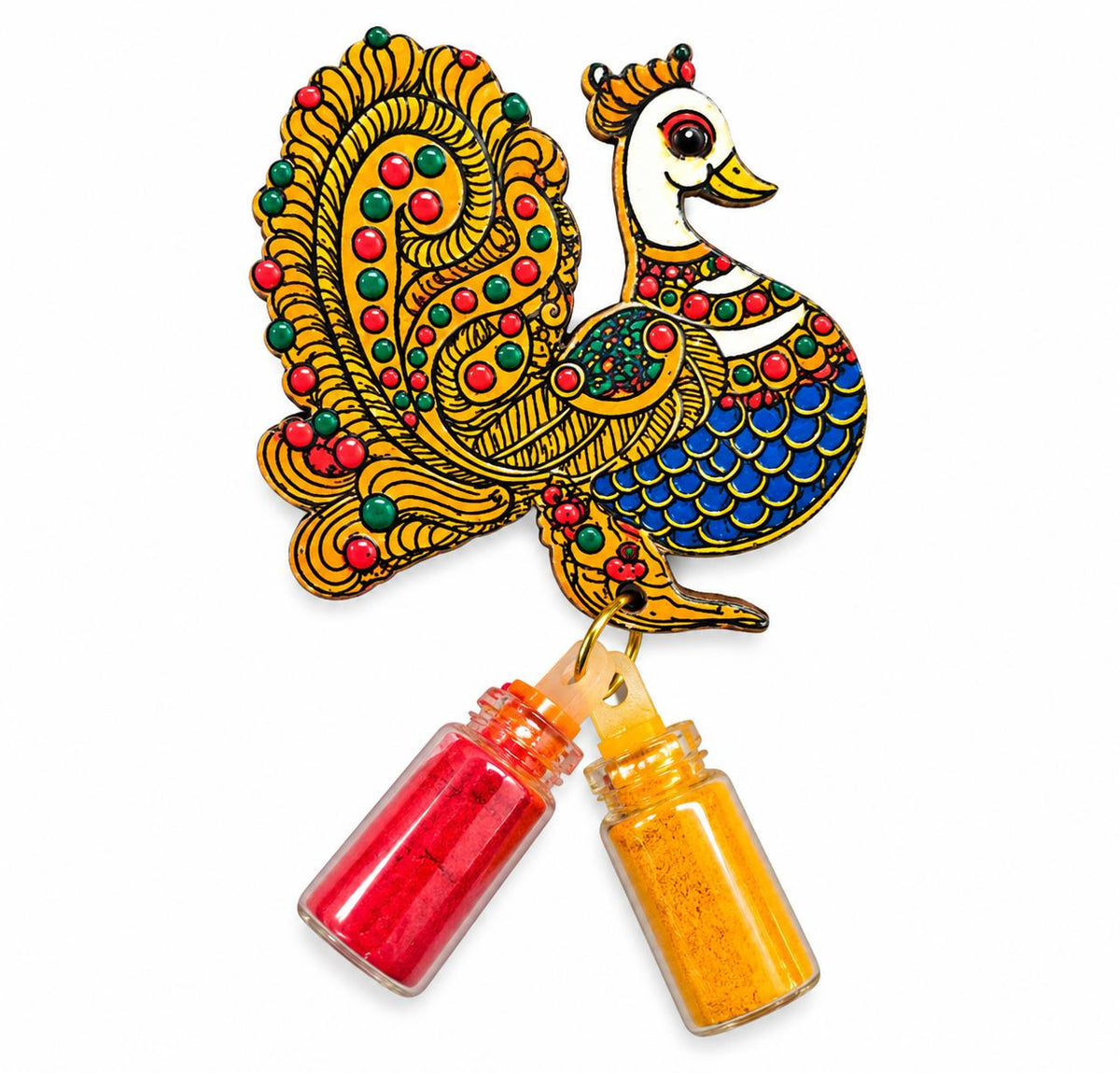 Mini Bottle Haldi Kumkum - Peacock