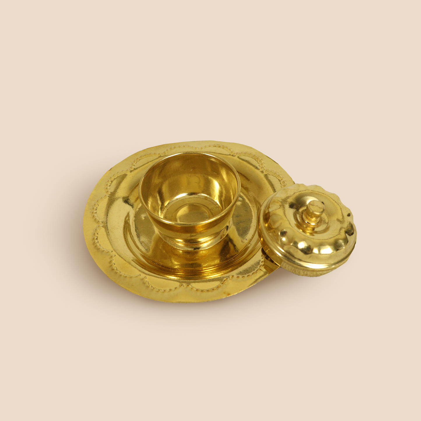 Brass Apple Kumkum Holder with Plate