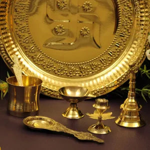 स्वस्तिक पीतल पूजा प्लेट सेट