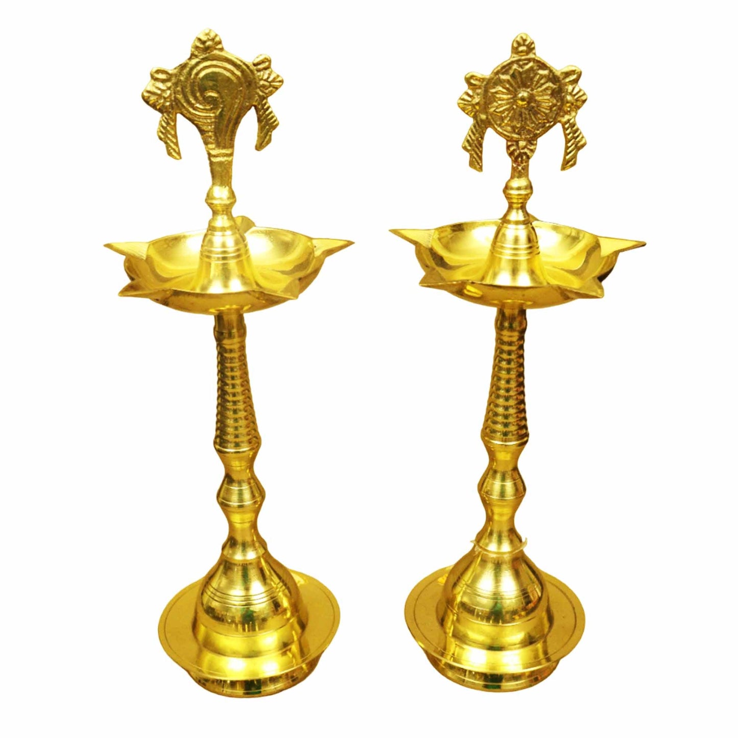Brass Sangu Chakra Kuthu Vilakku Set (Pital Conch Chakra Deepak Set)