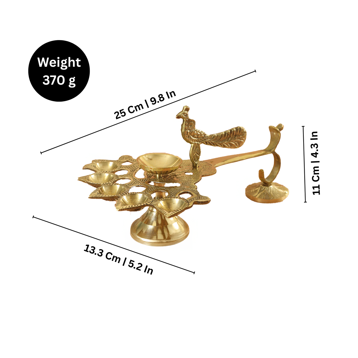 Brass Diya for Pooja-Peacock Five face Diya