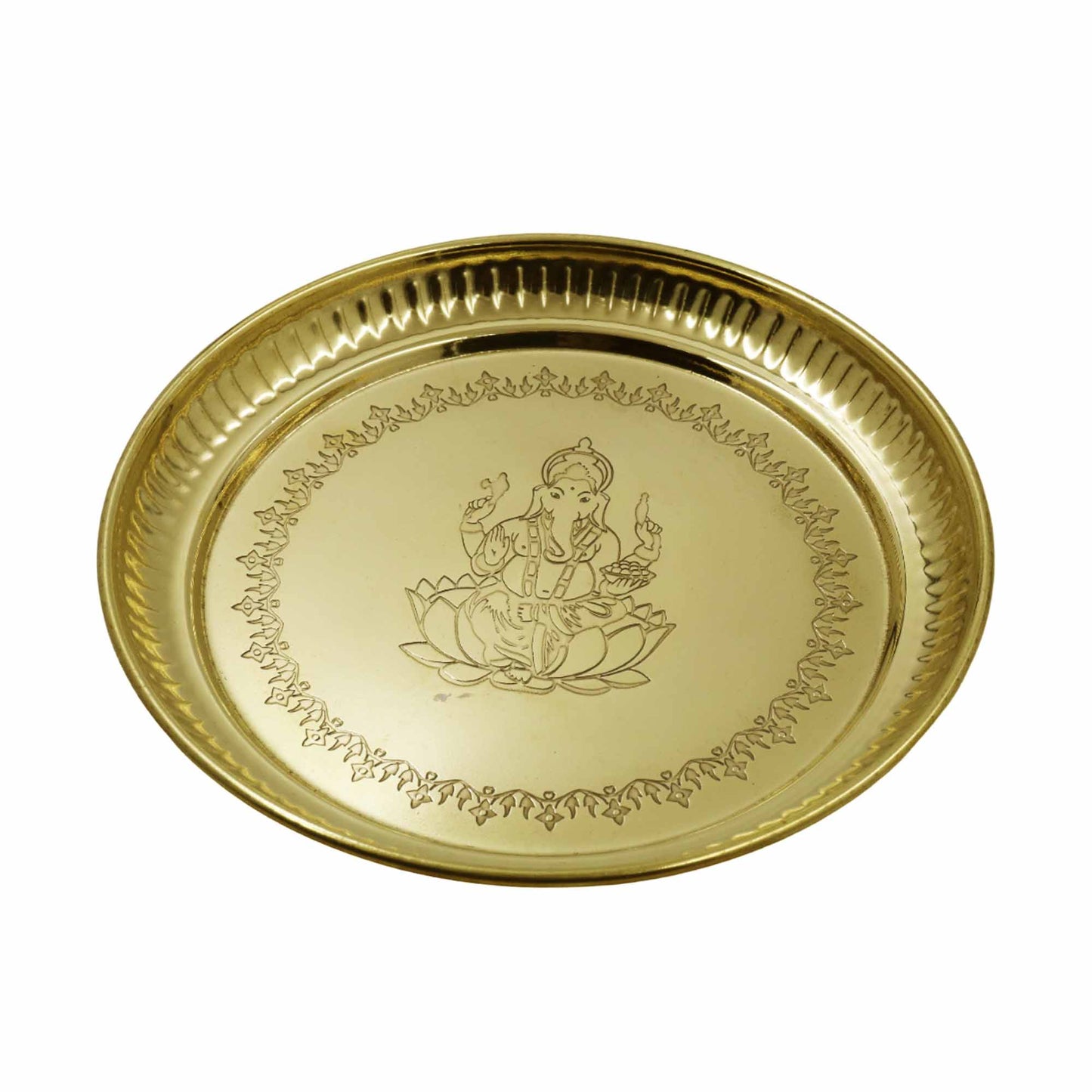 Brass Ganesha Itching Thali Size-11 (Pital Vinayak Puja Thali / Ganapati Plate)
