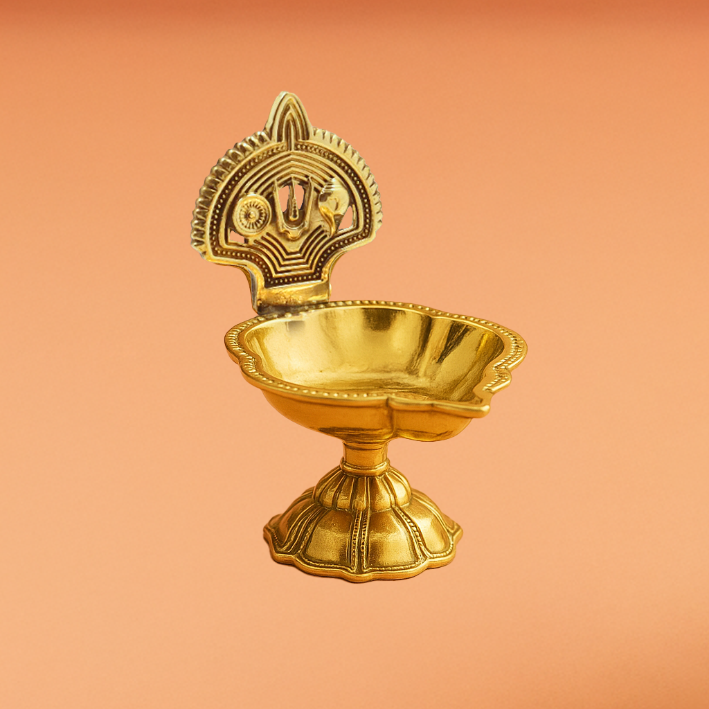 Brass Shangu Chakra Deepam With Stand (Pital Conch Chakra Deepak Stand)