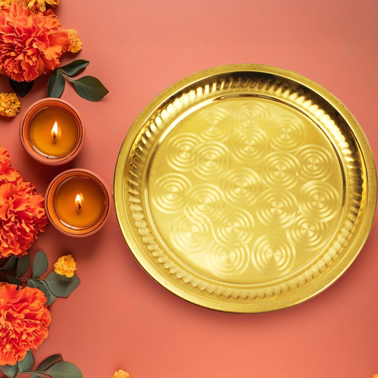 Brass Ring Design Thali for puja
