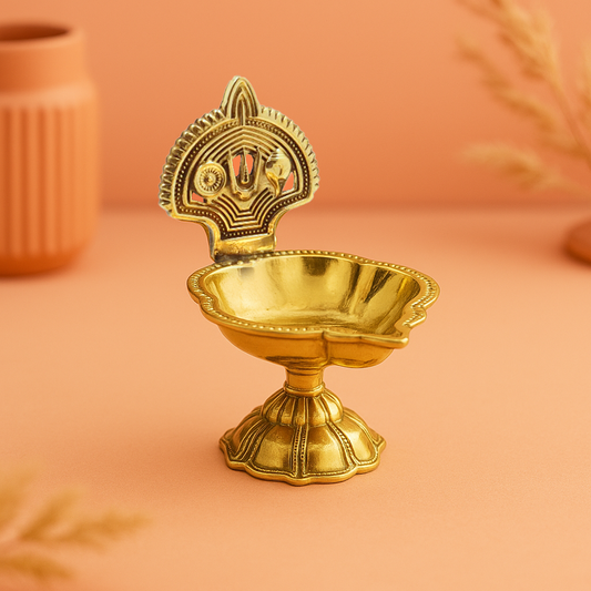 Brass Shangu Chakra Deepam With Stand (Pital Conch Chakra Deepak Stand)