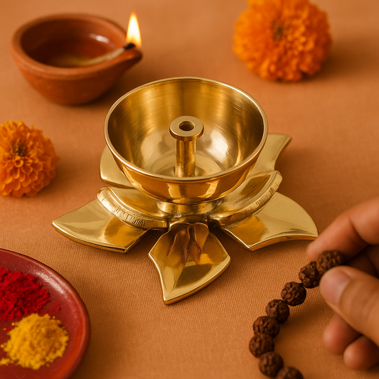 Brass Kamal Jyothi Diya (Pital Kamal Jyoti Deepak / Lotus Lamp)