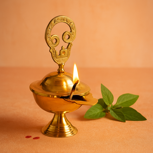 Brass OM Closed Diya-Big (Pital Aum Band Deepak Bada)