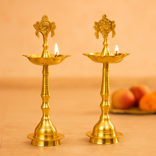 Brass Sangu Chakra Kuthu Vilakku Set (Pital Conch Chakra Deepak Set)