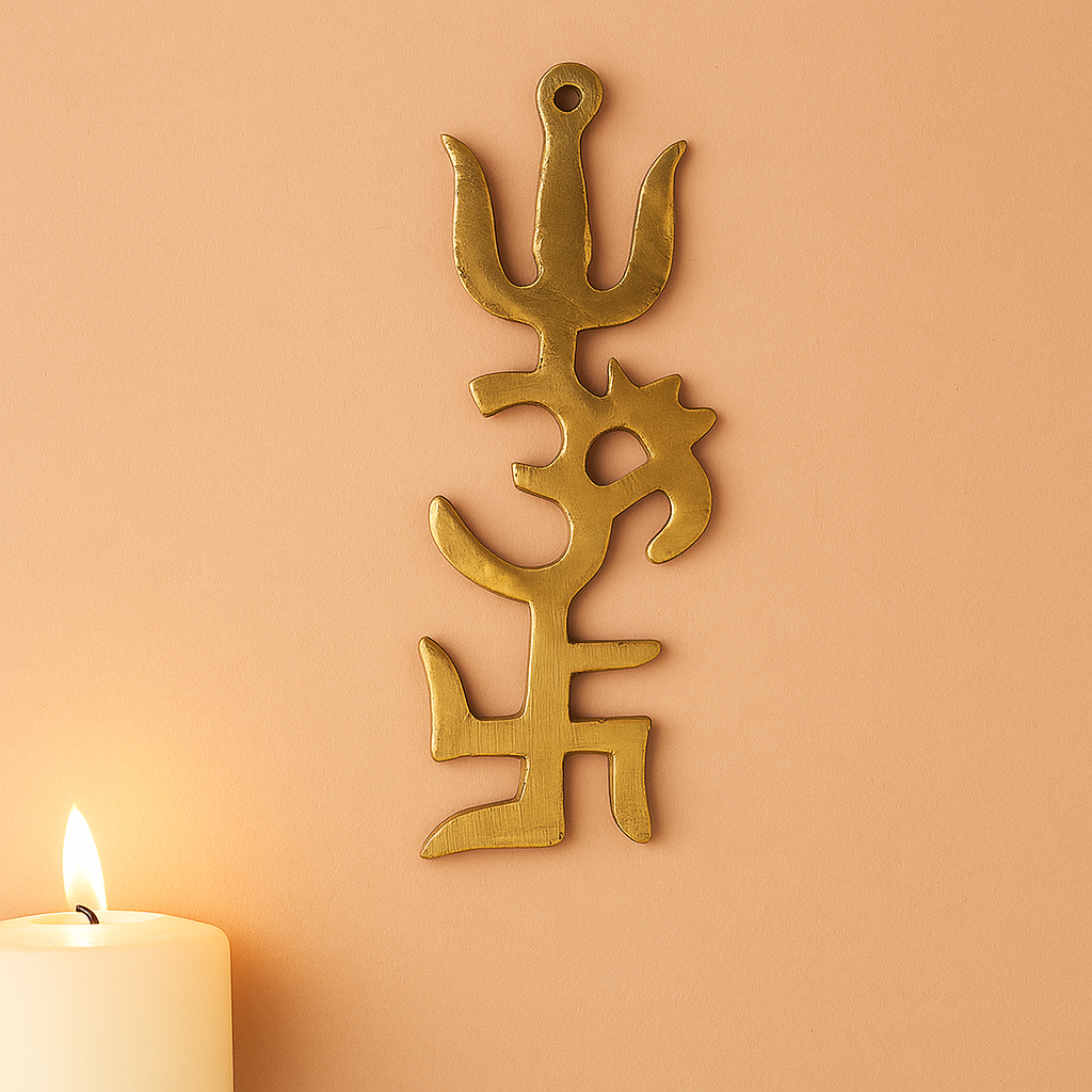 Om Wall Hanging-3 (OM,Swastik,Soolom) (Pital Aum Swastik Trishul Set)