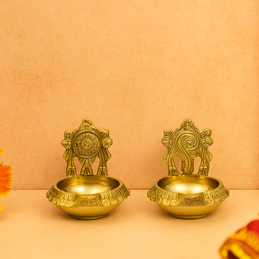 Brass Shanku Chakra Kuber Diya Set (Pital Conch Chakra Dhanpati Set)