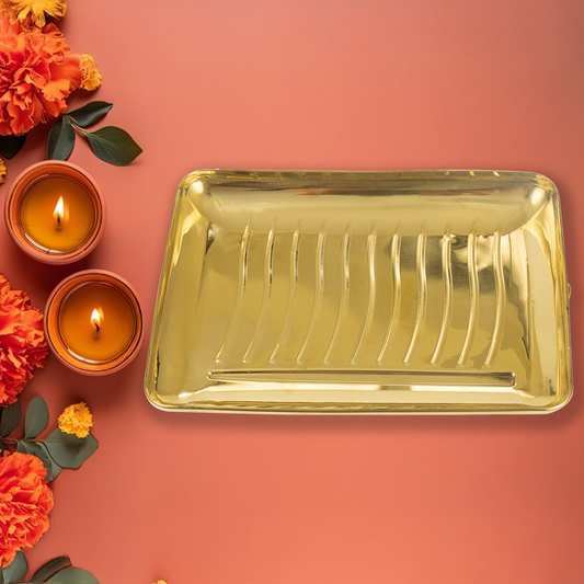 Brass Rectangle Lines Plate (Pital Ayat Design Thali)