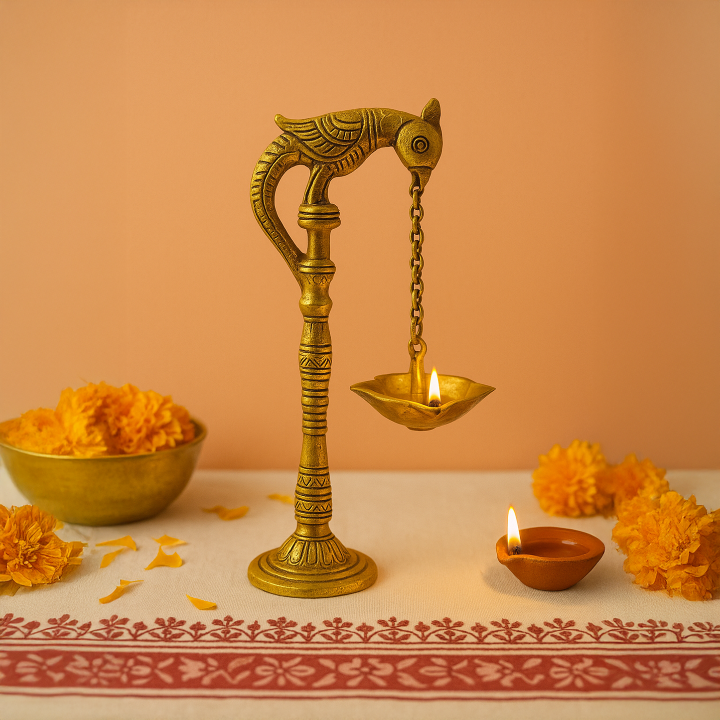 Aakrati Diya with Parrot (Pital Tota Deepak)