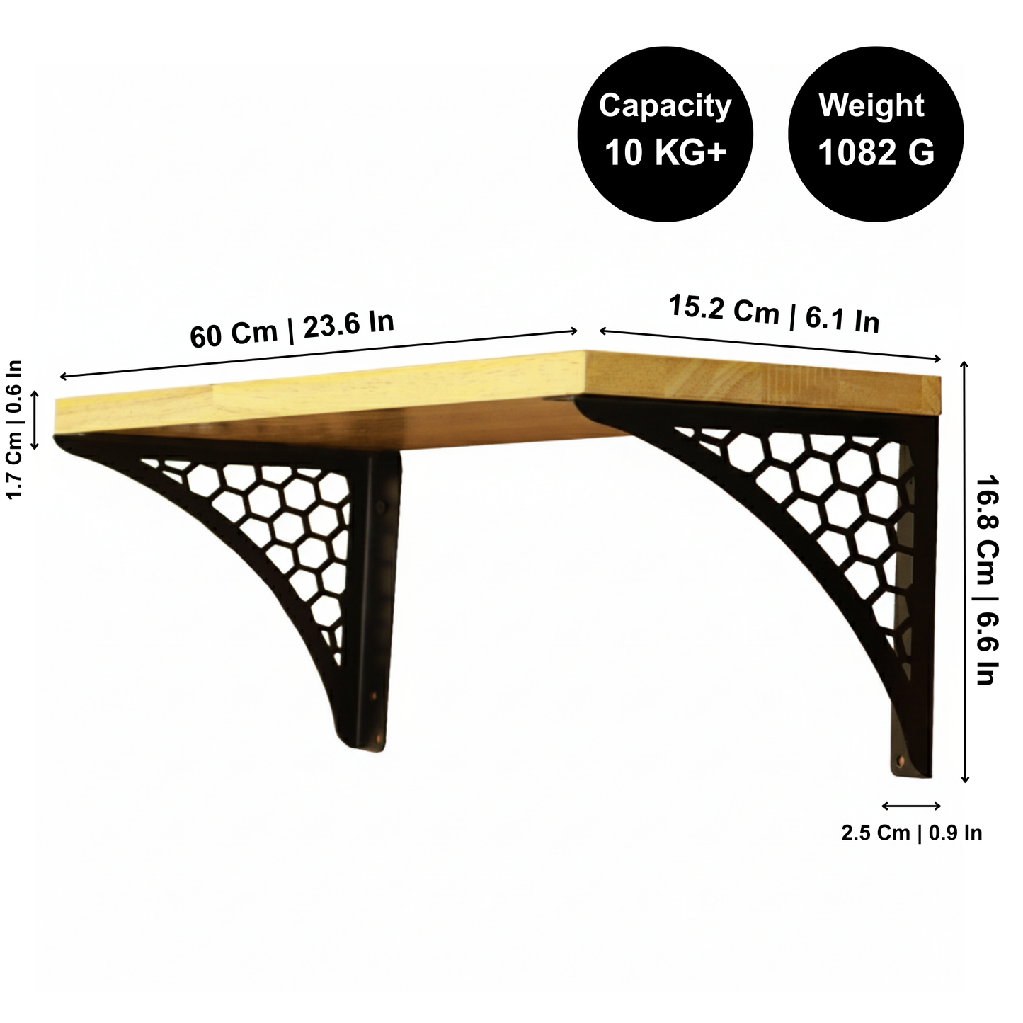 Wooden Pooja Shelf- Hexagon Black (Lakdi Puja Shelf Kala)