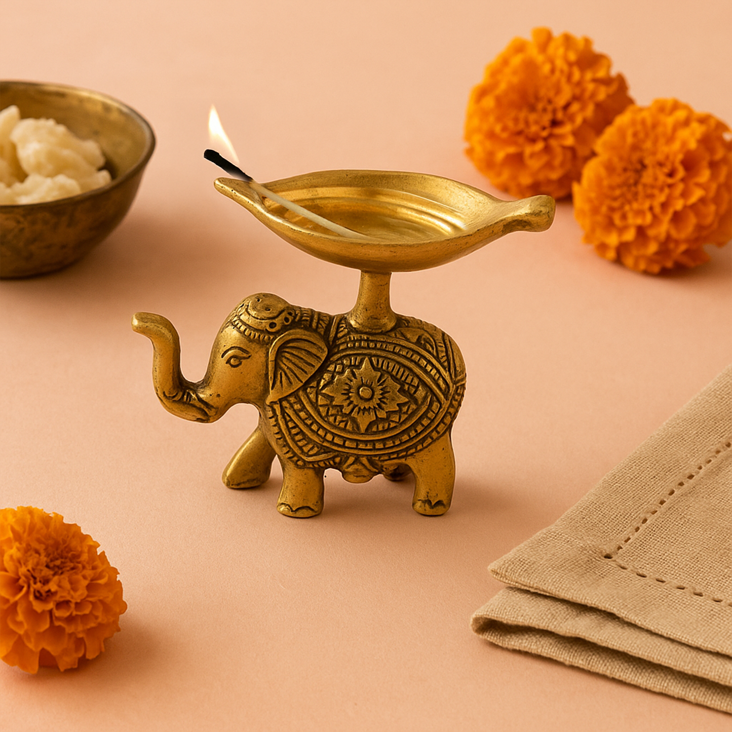 Antique Elephant Diya (Pital Prachin Hathi Deepak)