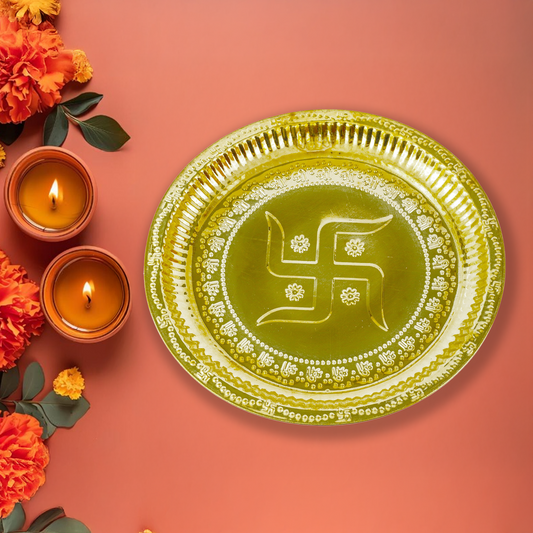 Brass Swastika Plate (Pital Swastik Thali / Mangal Symbol)