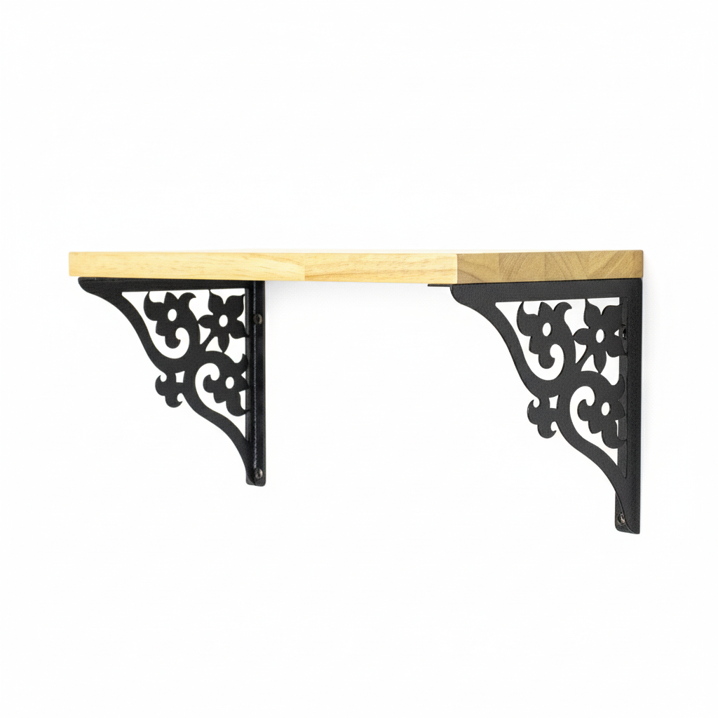 Wooden Pooja Shelf - Triple Floral (Lakdi Puja Shelf Teen Phool)