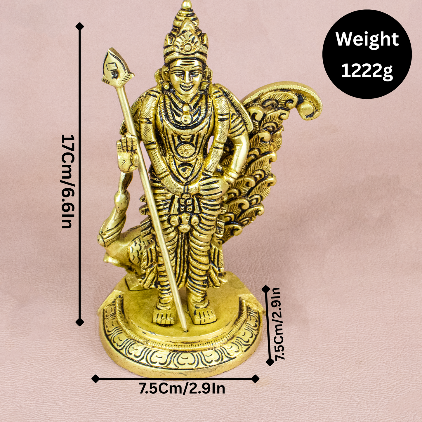 Brass Statue Murugar Peacock with Vel (1.222g) (Pital Kartikeya Mor Murti)