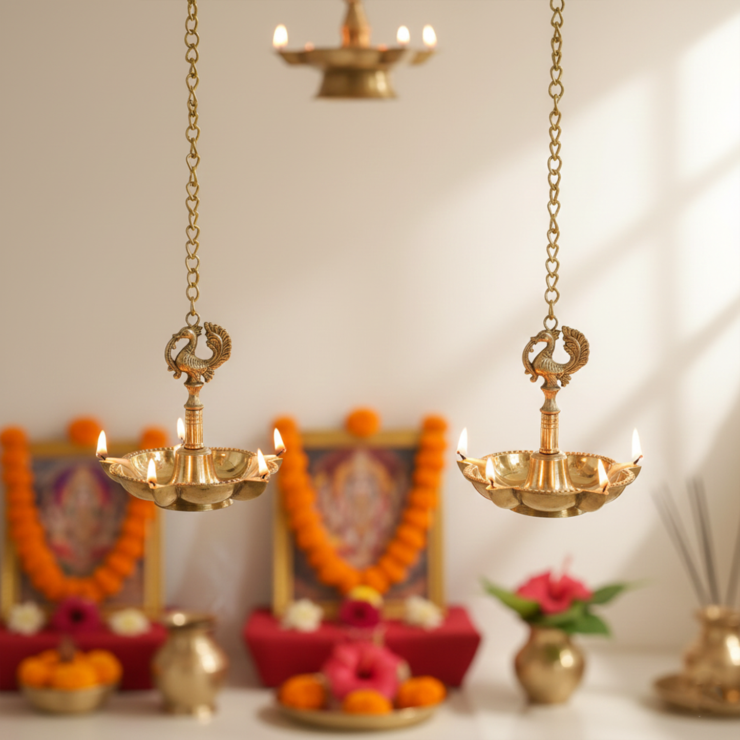 Brass Hanging Diya with Chain