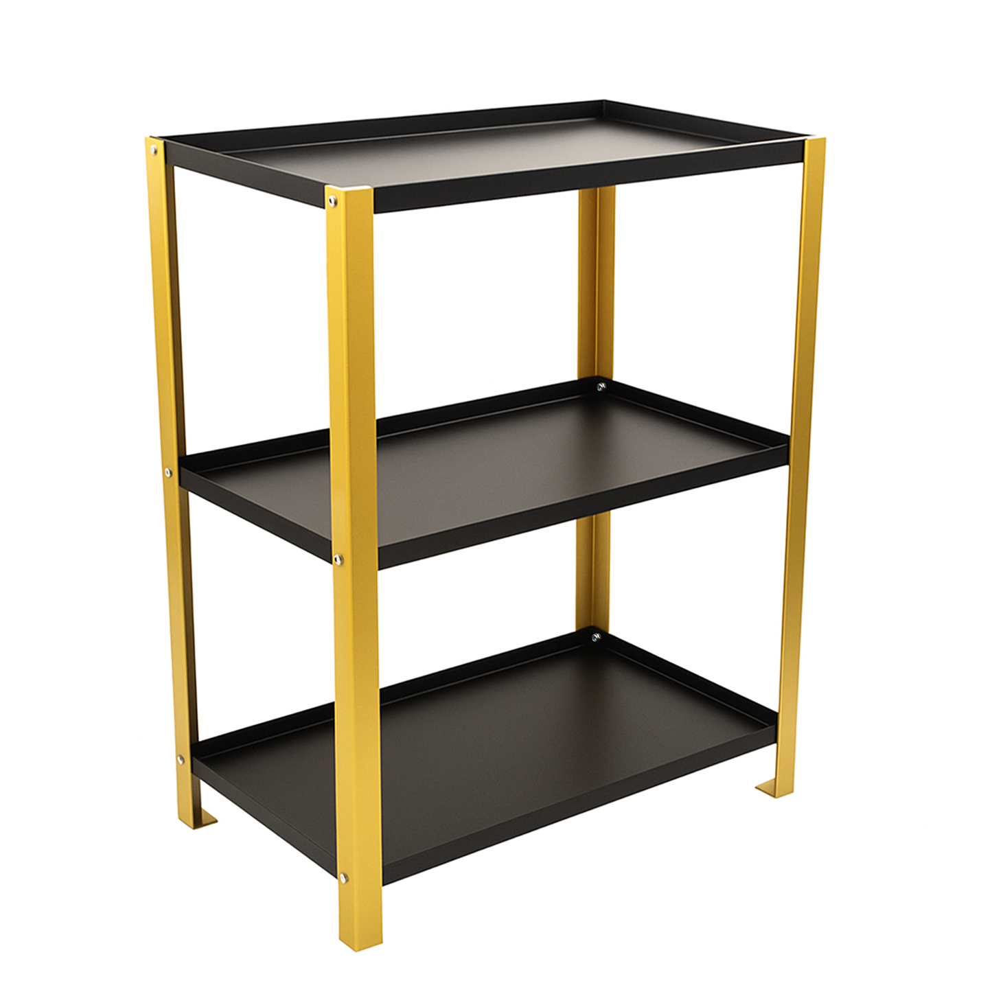 Djuize Pooja Shelf for Home Temple|Elegant Pooja Rack Design with Golden Stem& Black Shelves|Small Puja Shelf|Pooja Stand Design|Pooja Shelf in Living Room|Puja Room Shelves| Pooja Almirah Design-Metal 3 tier Rack shelf Gold stem with black tray