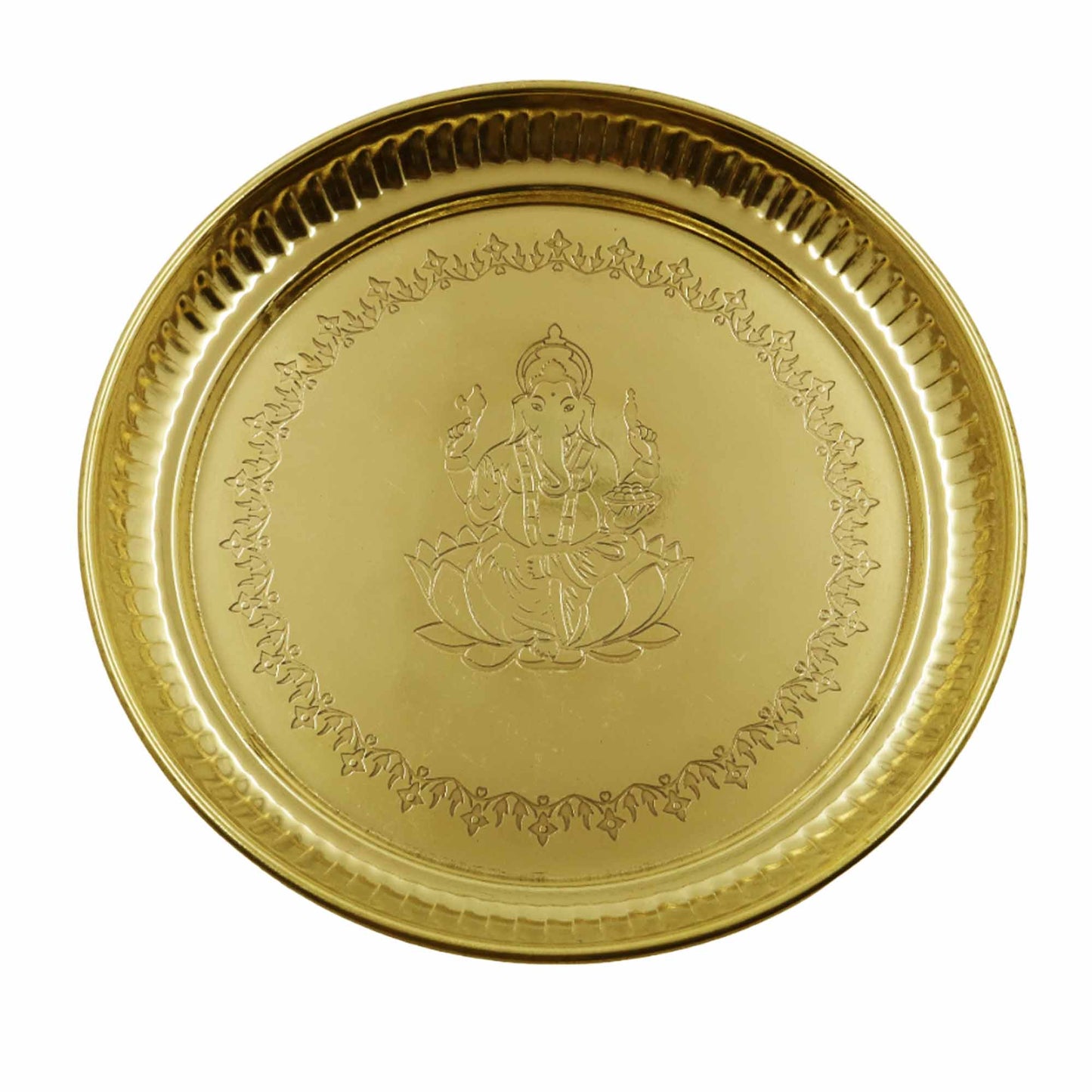 Brass Ganesha Itching Thali Size-11 (Pital Vinayak Puja Thali / Ganapati Plate)