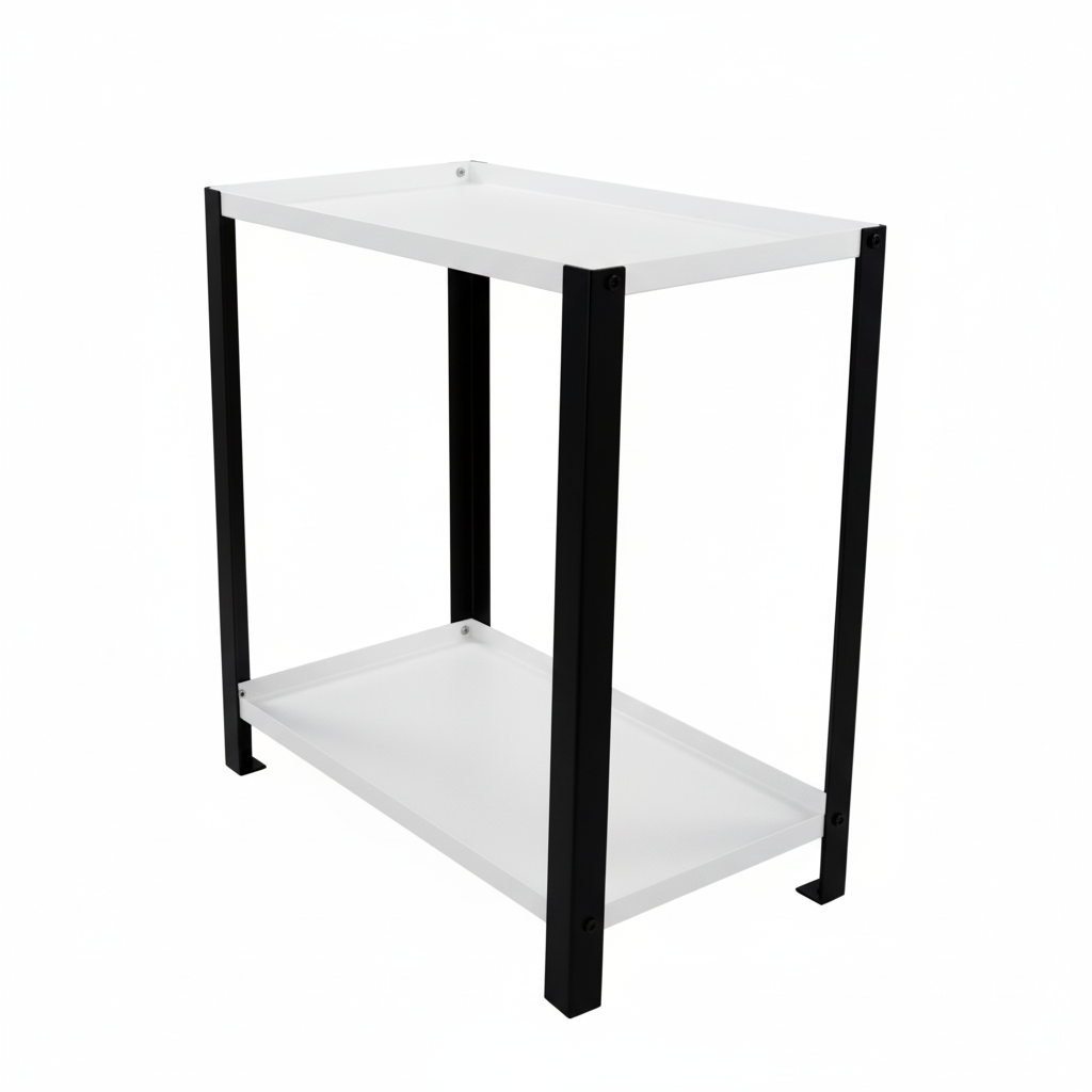 Djuize Pooja Shelf for Home Temple|Elegant Pooja Rack Design with Black Stem & white Shelves|Small Puja Shelf|Pooja Stand Design|Pooja Shelf in Living Room|Puja Room Shelves| Pooja Almirah Design-Metal 2 tier Rack shelf Black stem with white tray