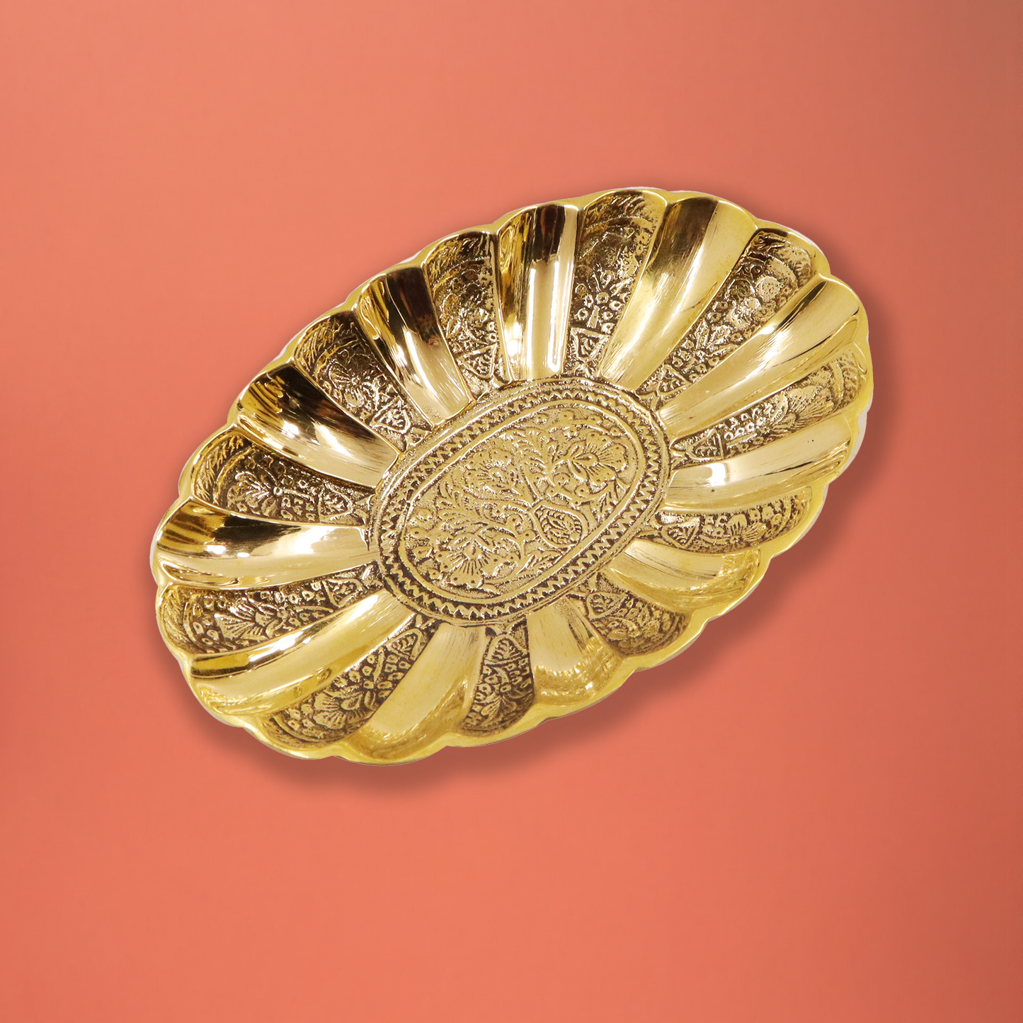 Brass Engraved Oval Tray (Pital Nakashi Oval Plate)