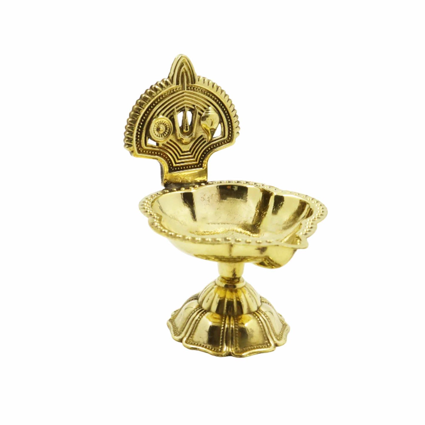 Brass Shangu Chakra Deepam With Stand (Pital Conch Chakra Deepak Stand)
