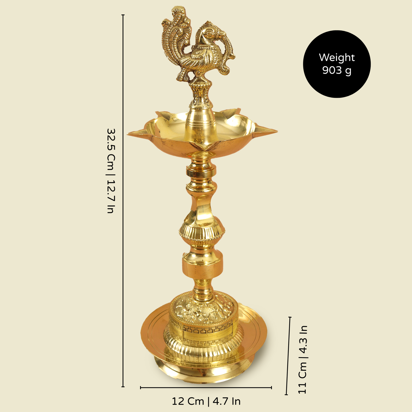 Brass Peacock Diya - KV Annam Large size-10