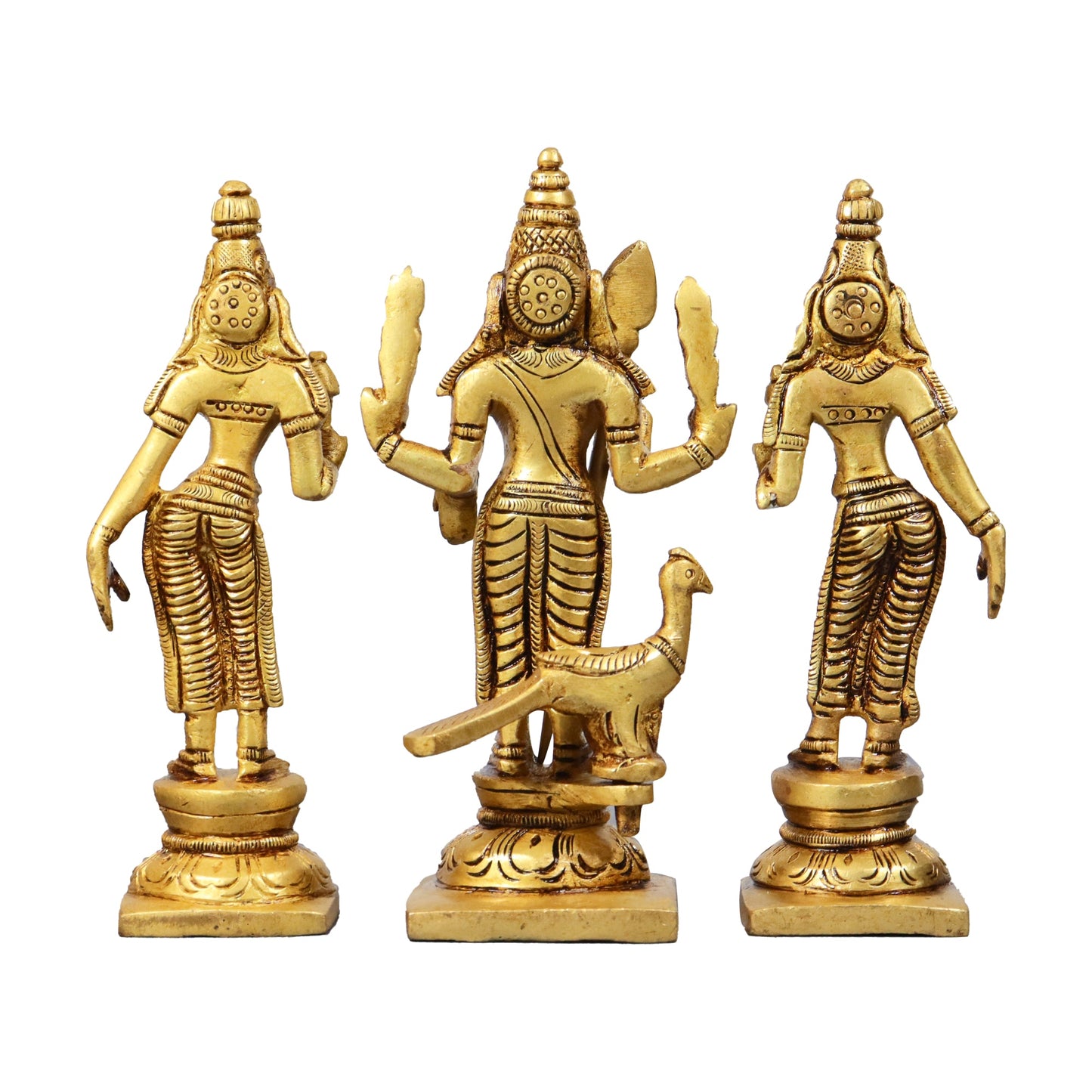 Murugan Vali Deviyani Statue 6 inch (Murugan Valli Devasena Murti)