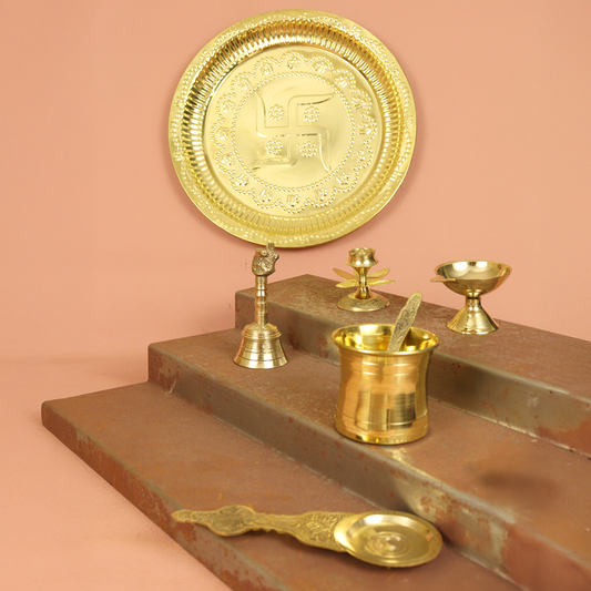 Swastika Brass Puja Plate Set