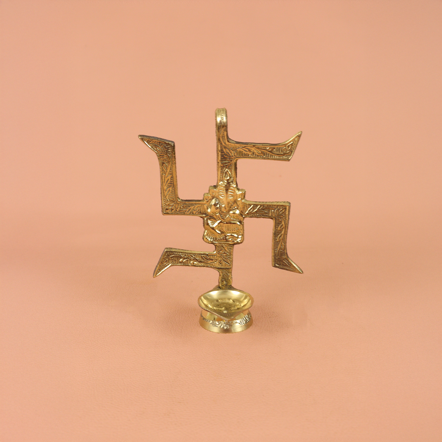 Brass Swastik Ganesh Diya (L.W. Swastik) (Pital Swastik Vinayak Deepak)