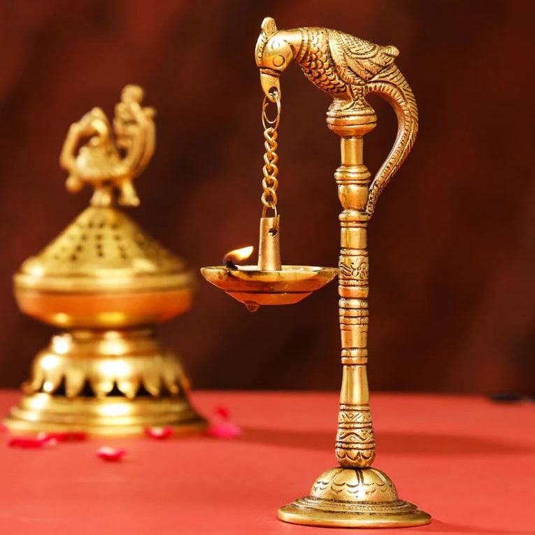 Aakrati Diya with Parrot (Pital Tota Deepak)
