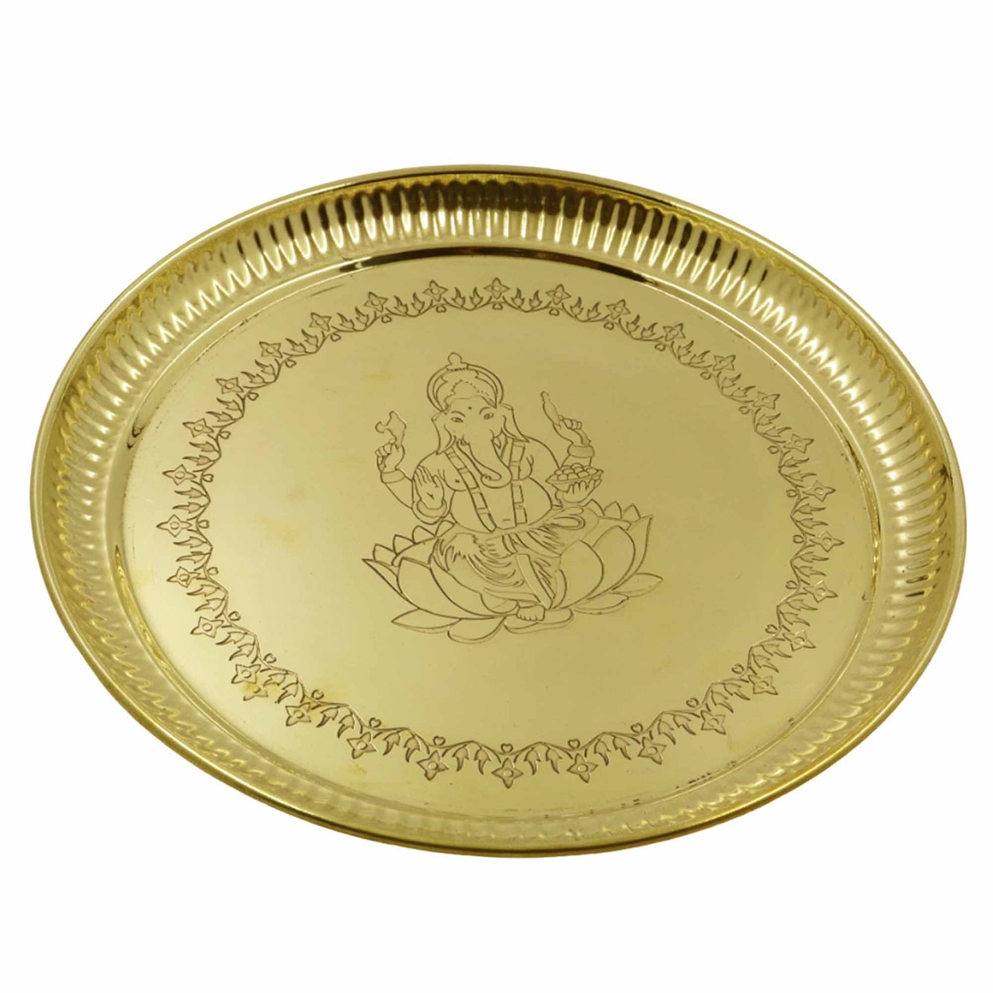 Brass Ganesha Itching Thali Size-11 (Pital Vinayak Puja Thali / Ganapati Plate)