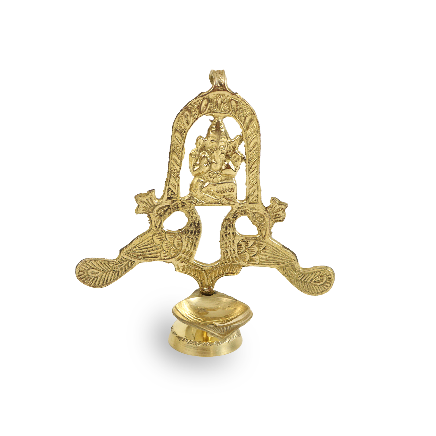Brass Peacock Ganesh Diya (L.W More) (Pital Mor Vinayak Deepak)