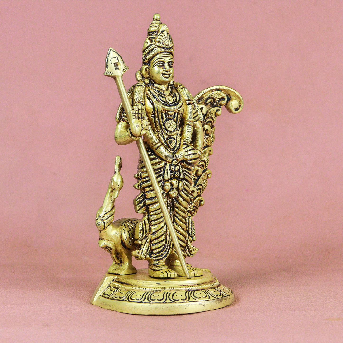 Brass Statue Murugar Peacock with Vel (1.222g) (Pital Kartikeya Mor Murti)