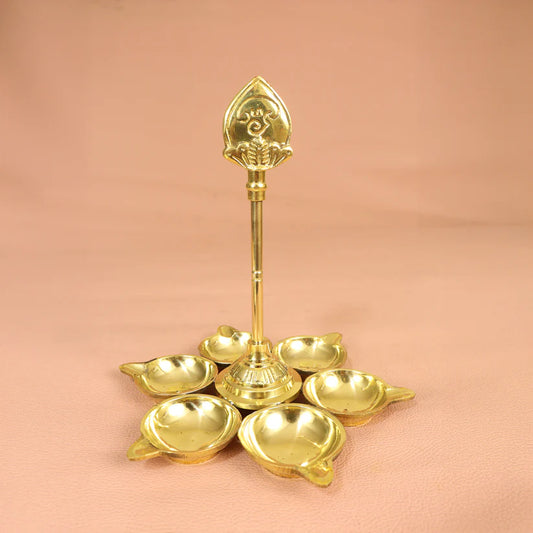 Brass Traditional Arumuga Diya with Vel (Pital Parampara Shanmuga Deepak)
