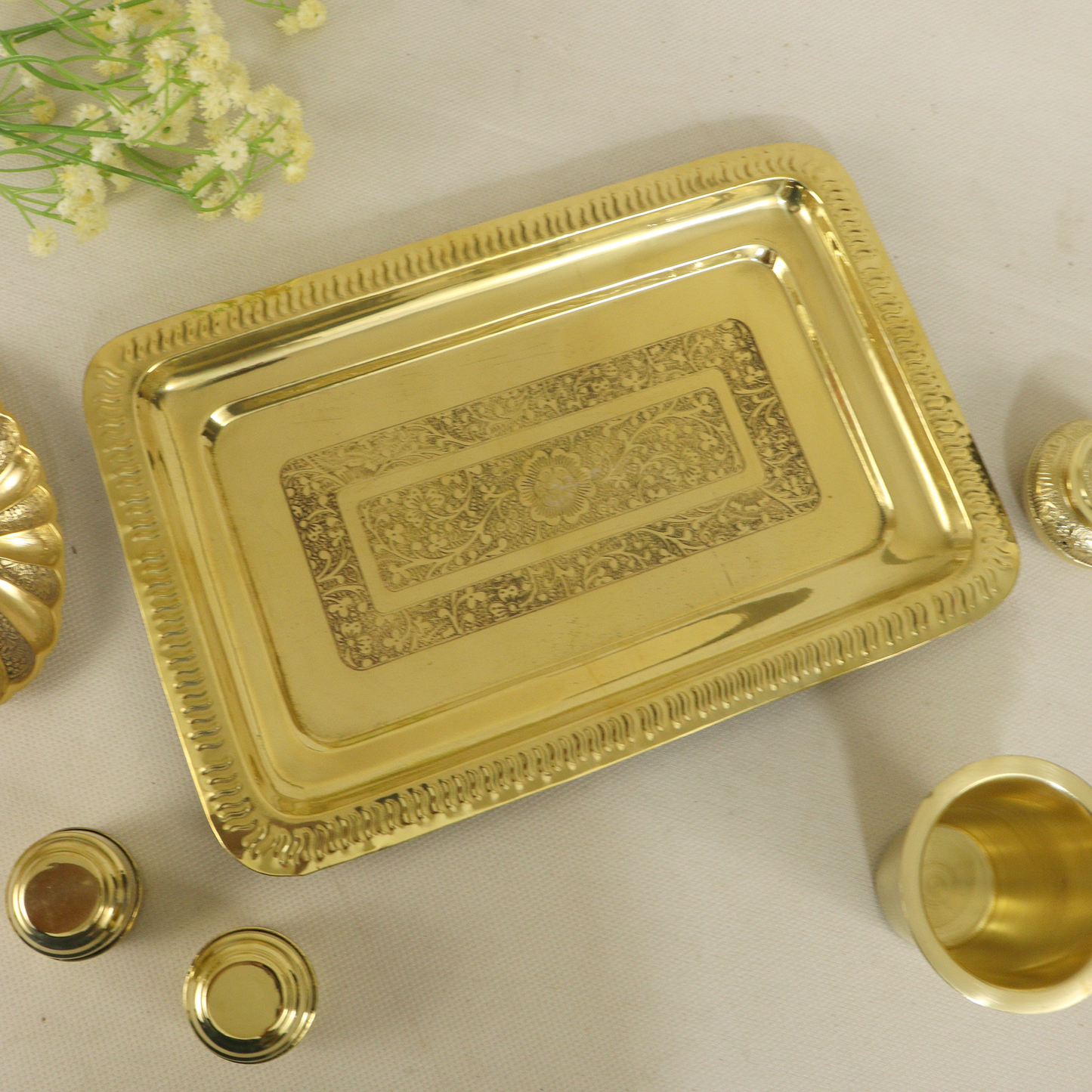 Brass Embossed Serving Tray