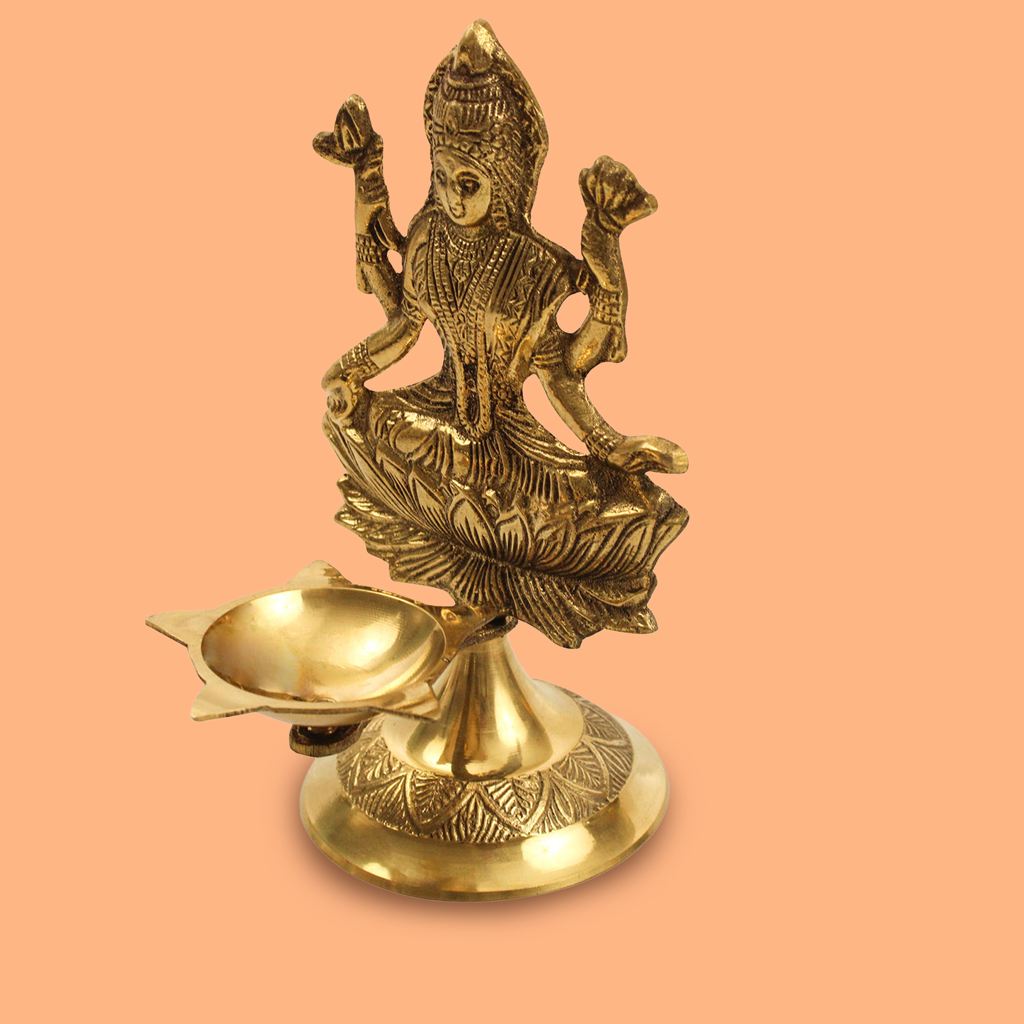 Brass Laxmi Statue Diya (Pital Lakshmi Murti Deepak)