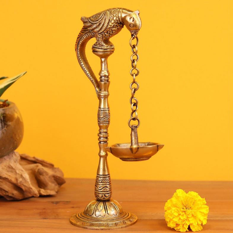 Aakrati Diya with Parrot (Pital Tota Deepak)