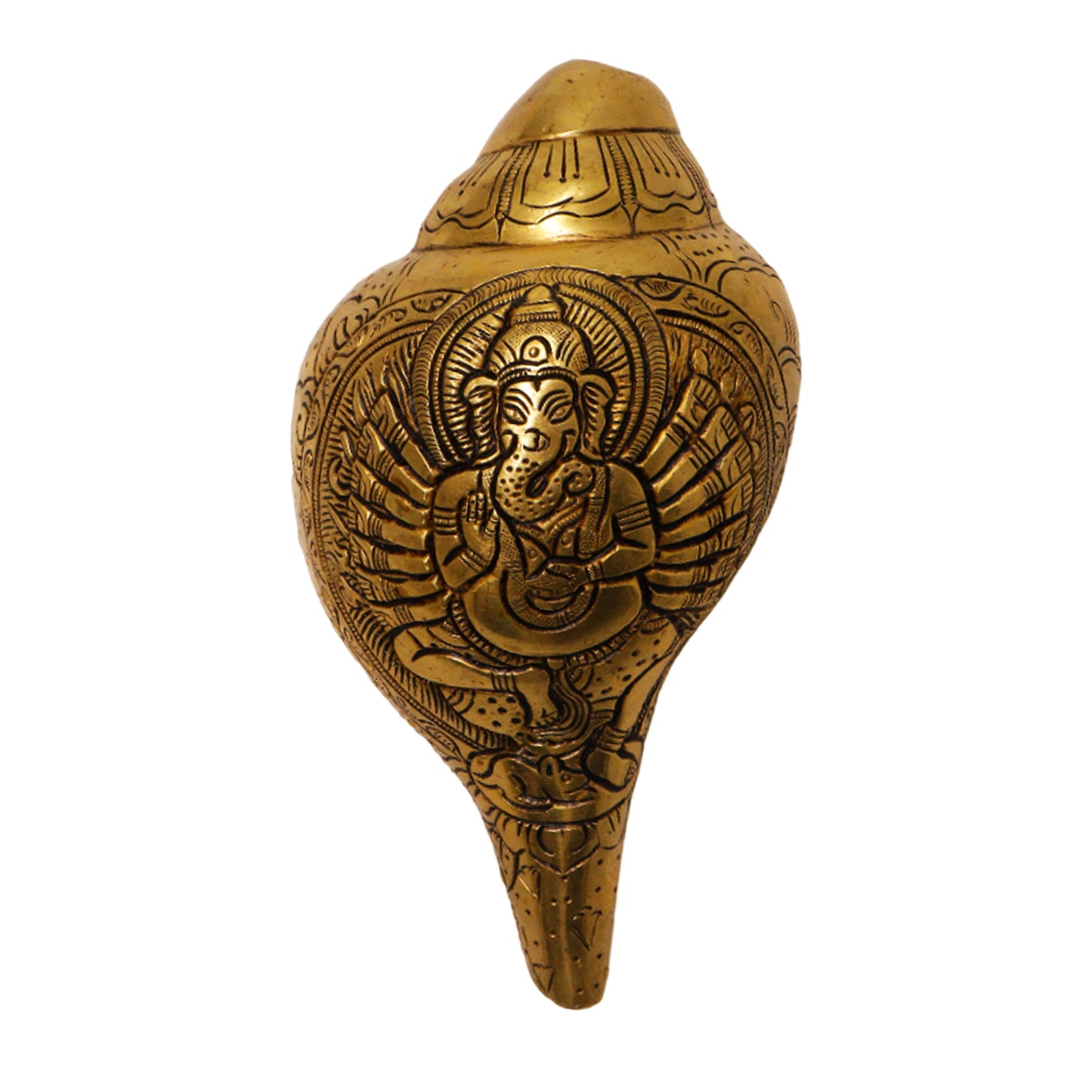 Brass Blowing Shank with Lord Ganesh Carving