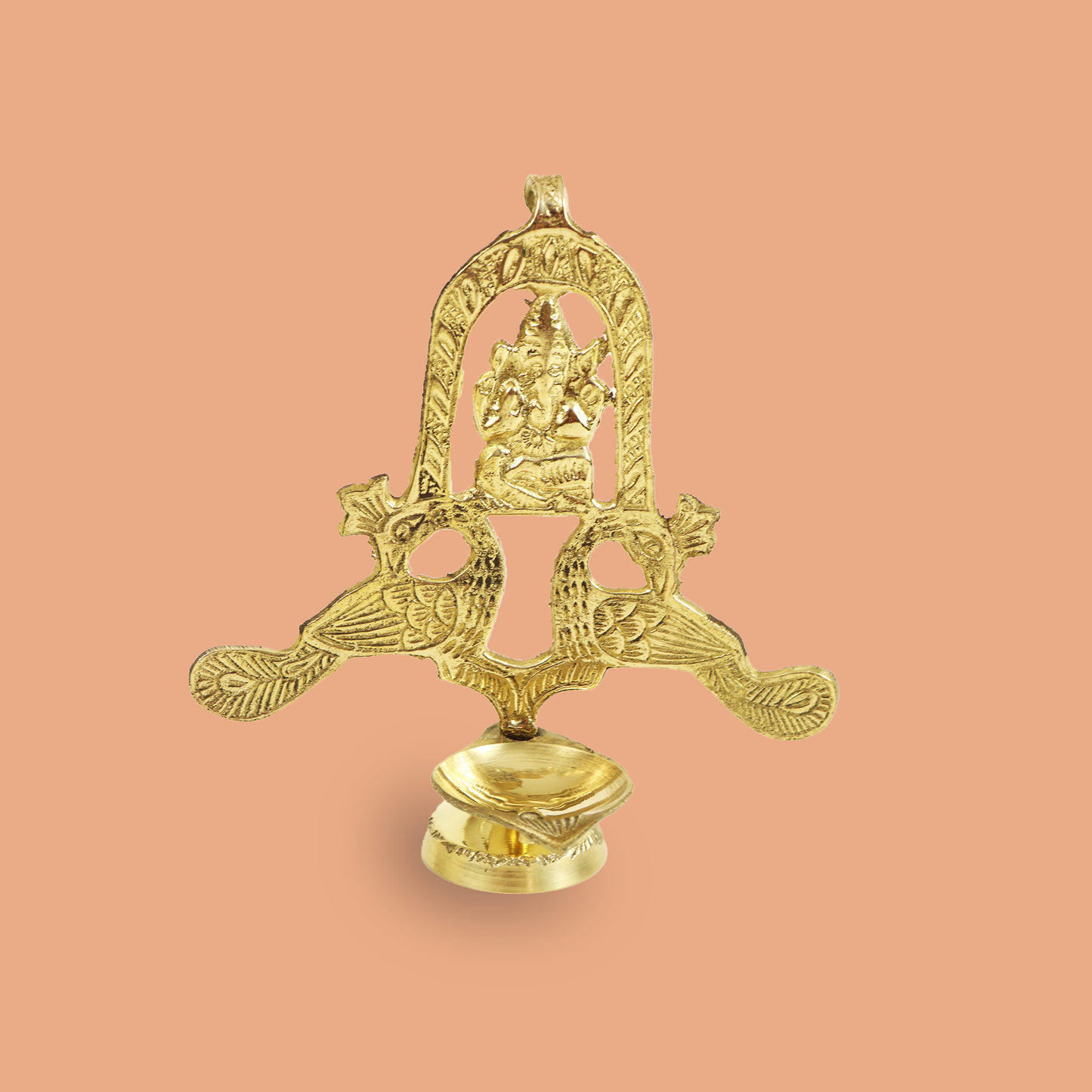 Brass Peacock Ganesh Diya (L.W More) (Pital Mor Vinayak Deepak)